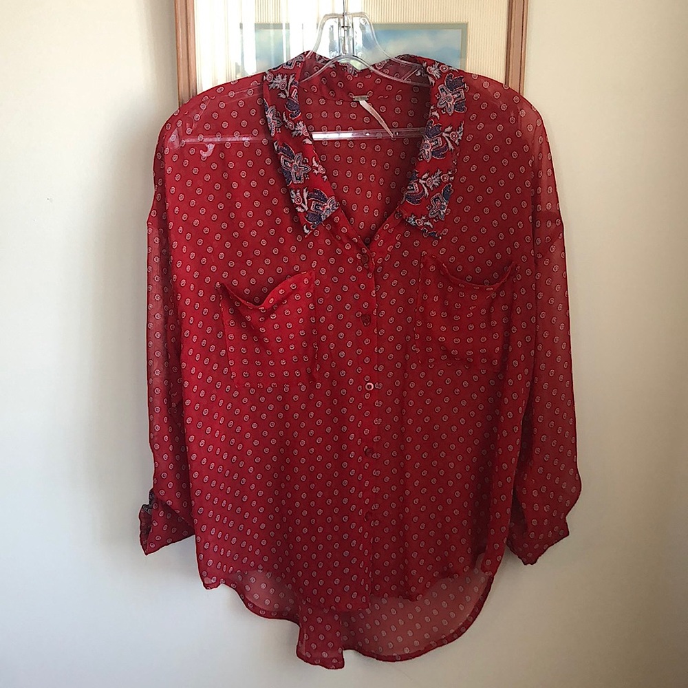 Free People Red & Blue Paisley Blouse Size Small